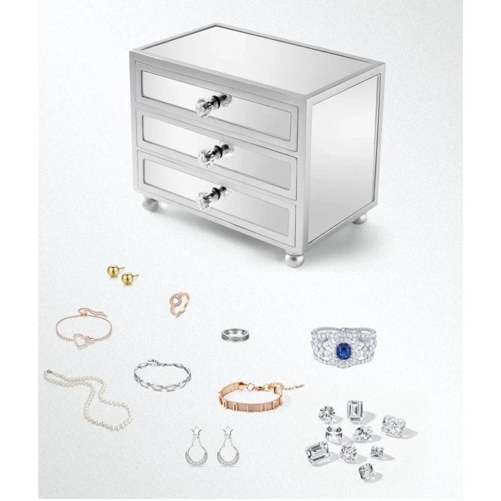 Gifturbo 3‎ Layer Mirror Glass Jewelry Box For Women Girls Jewelry Organizer Box